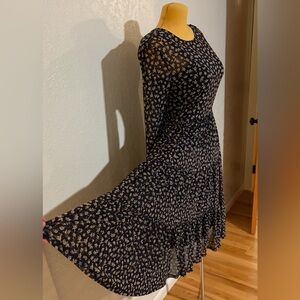 Ransom Dark Navy Mesh Floral Long Sleeve Midi Dress Tiered Y2K Goth